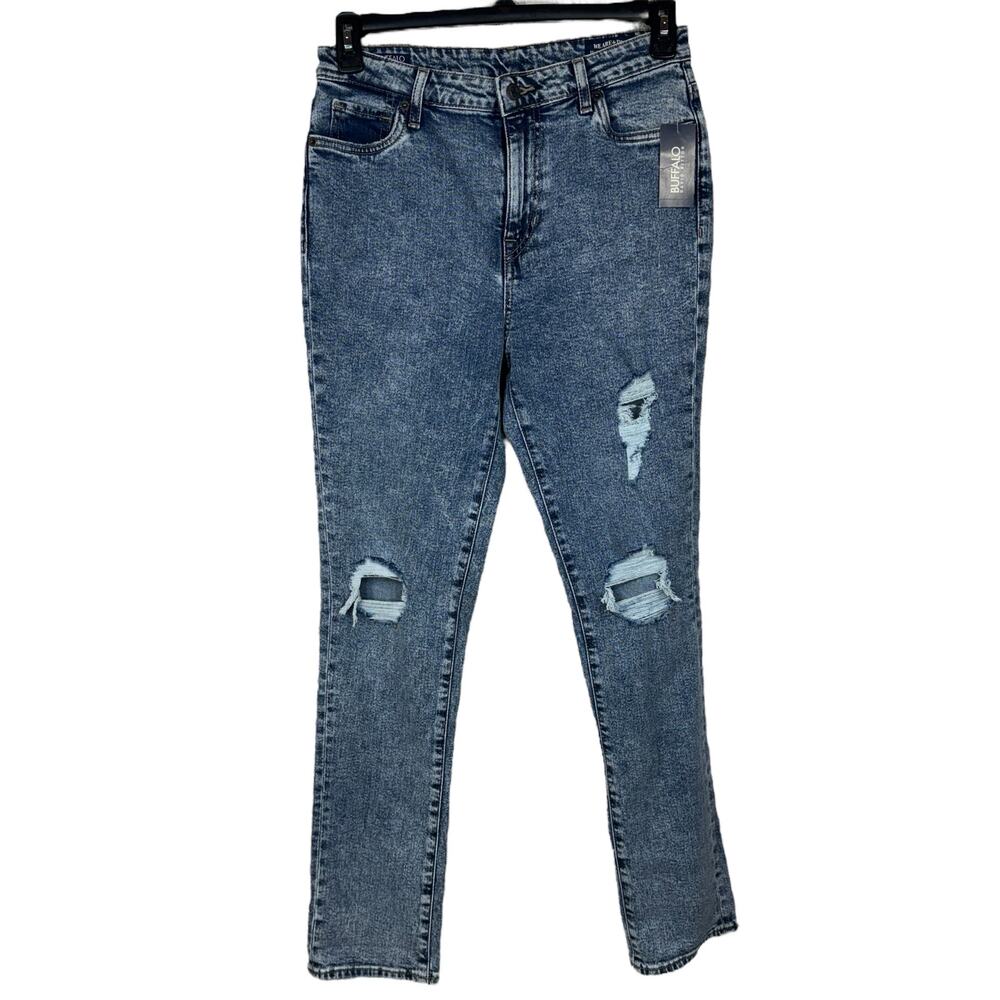 Buffalo David Bitton SZ 30 Jayden Hi-Rise Straight Jeans Distressed Zip-Fly Blue